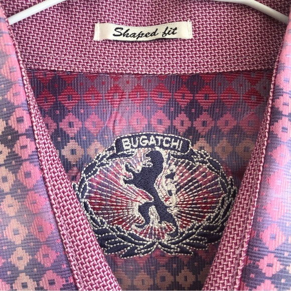 Stunningly Beautiful Bugatchi Men’s Shirt with pink , grey and cream accents - Picture 6 of 10